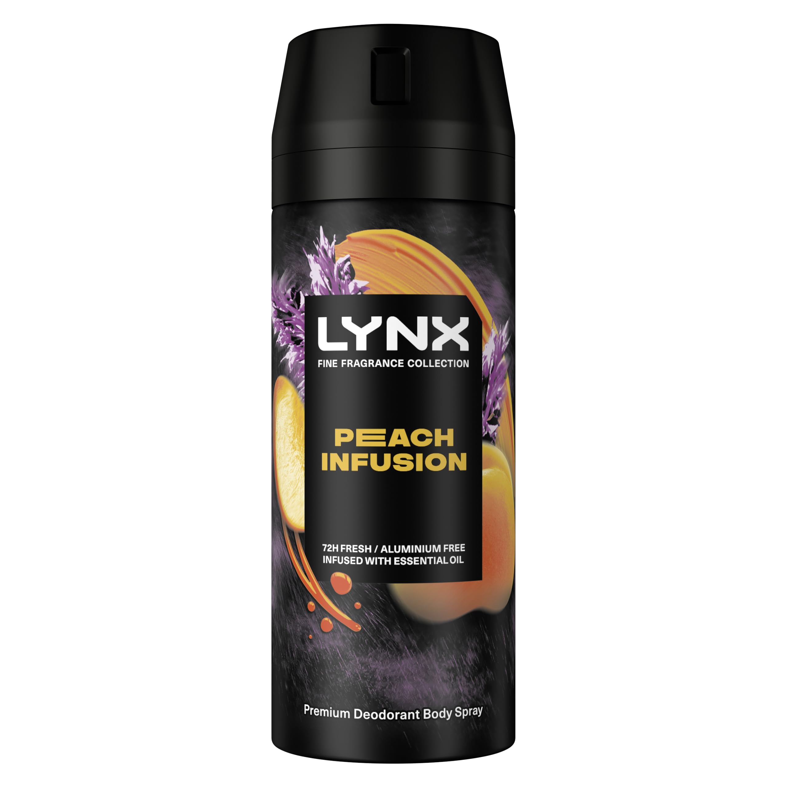 Lynx Fine Fragrance Collection Peach Infusion Premium Body Spray Men's Deodorant infused with a peach, patchouli & amber scent for 72 hours of freshness 150 ml
