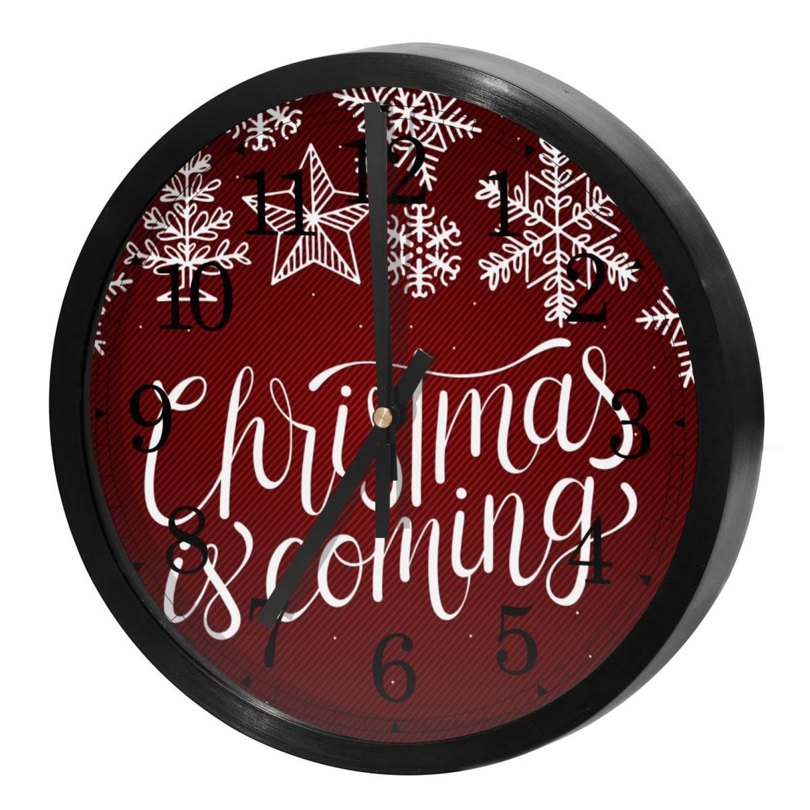Horloge murale ronde sans tic-tac rouge déco Noël fonctionnant à piles pour bureau