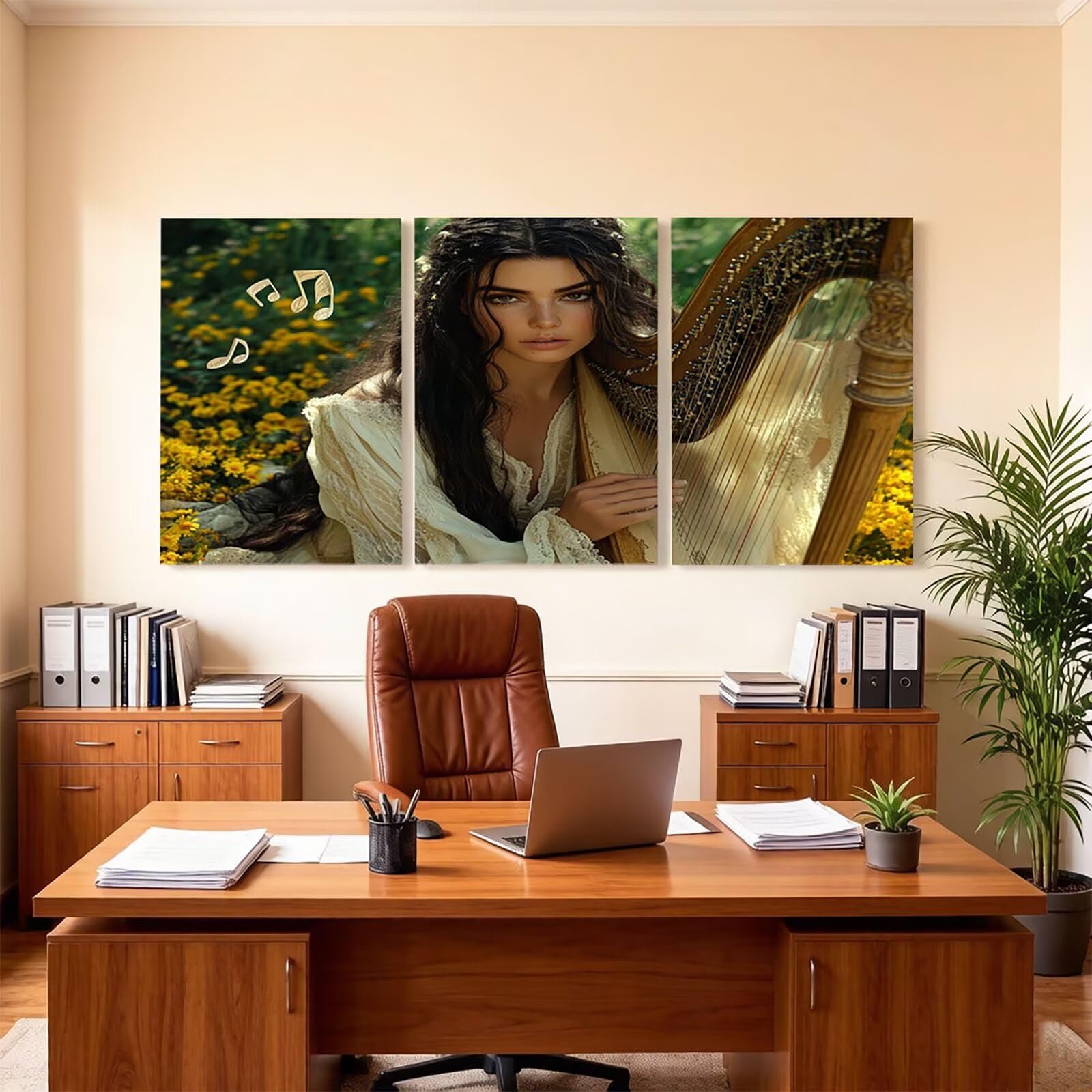 3365 zestaw 3 sztuk do malowania diamentami 5D "zrób to sam" dla dorosłych z diamentami 50 x 75 cm x 3 szt. w opakowaniu, obraz diamentowy Harpe, kamienie strasu, zestaw do dekoracji pokoju, model