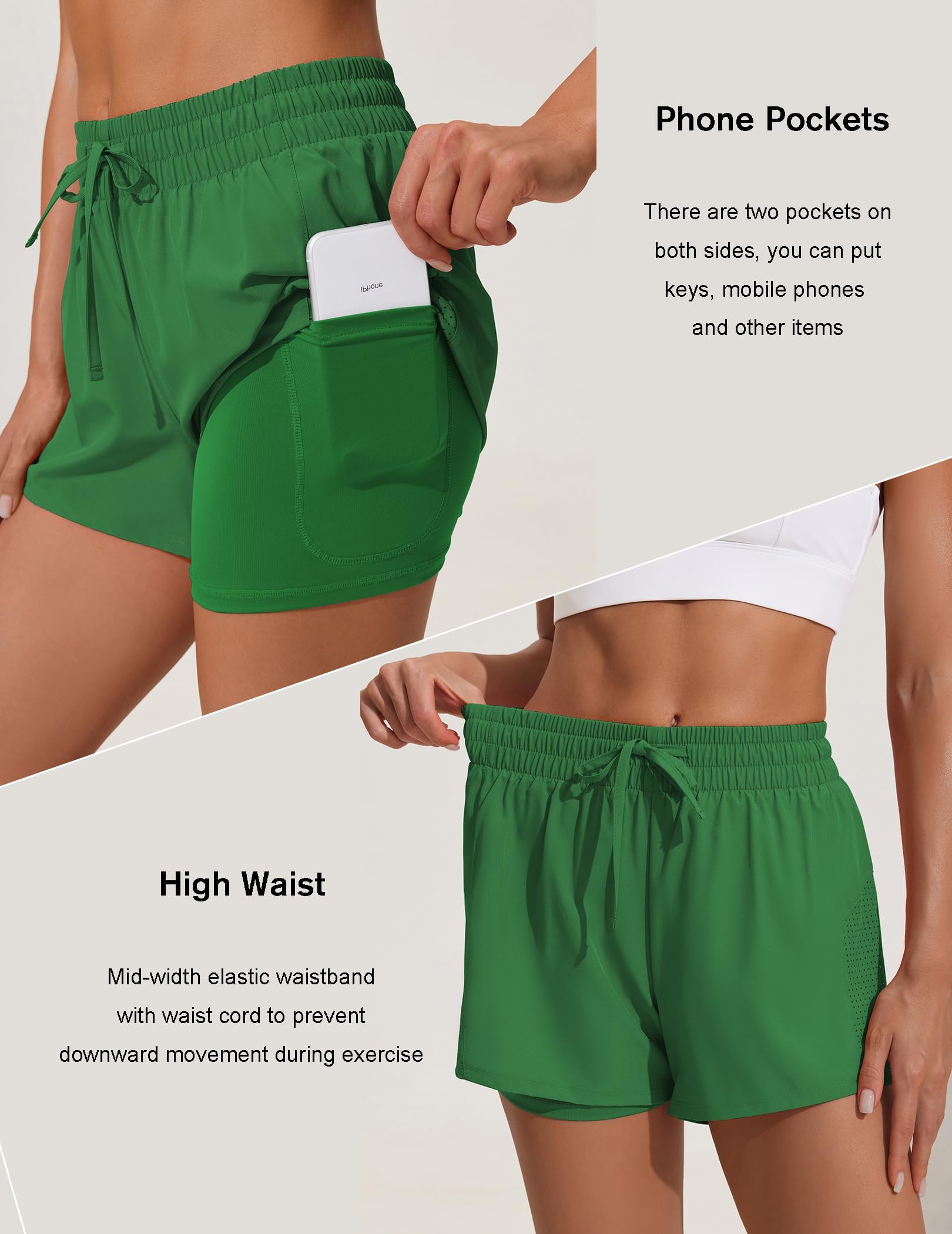 PINSPARK Pantaloncini Sportivi da Donna 2 in 1 Pantaloncini da Allenamento a Vita Alta Pantaloncini Sportivi da Corsa ad Asciugatura Rapida con Tasche