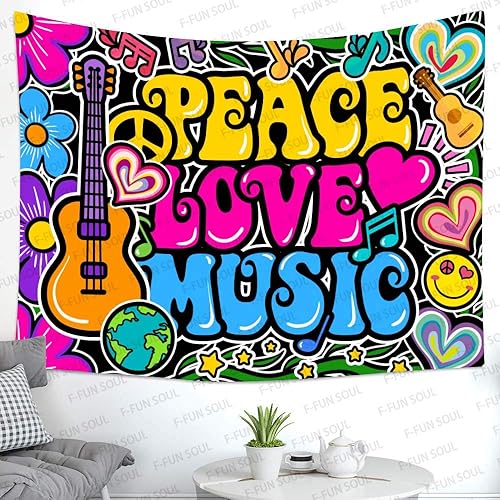Miniatura 2 de F-FUN SOUL Tapiz de amor de la paz Groovy, 80 x 60 pulgadas, tapices de música de los años 70, tapices psicodélicos de arte para colgar en la pared