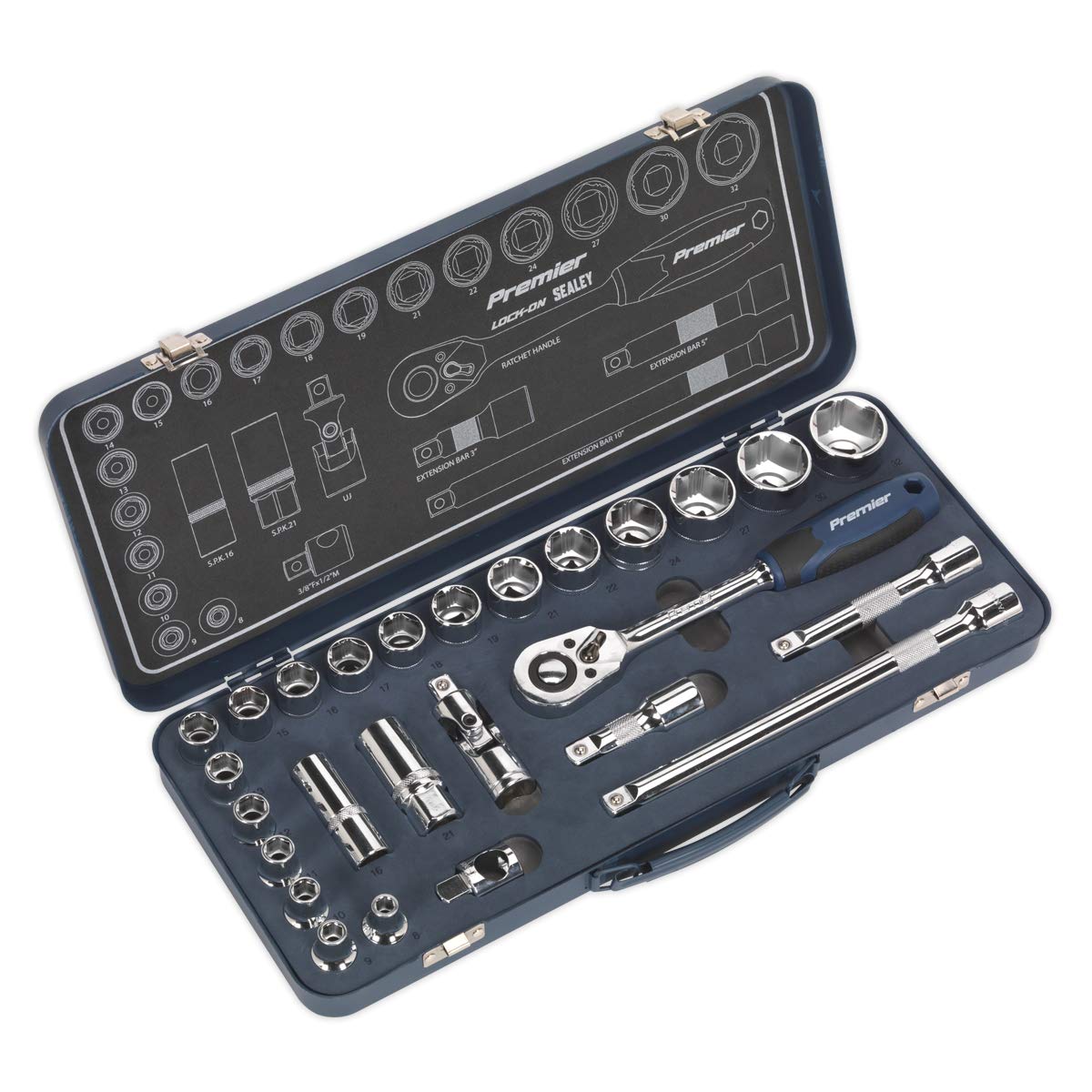 Sealey AK27482 Socket Set 26pc 1/2Sq Drive Lock-On™ 6pt Metric