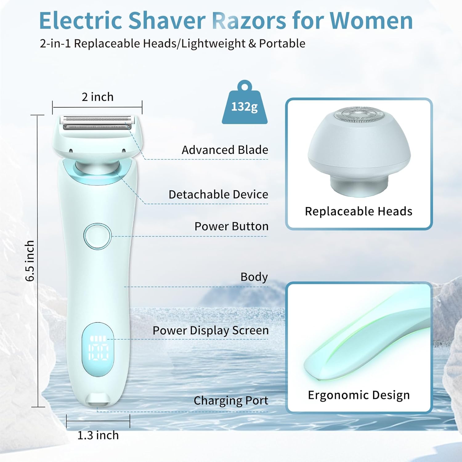 2 in 1 Electric Razors for Women, Electric Shaver for Women, Bikini Trimmer for Women, Silk Glide Pro Shaver, Waterproof Painless Wet & Dry, Removable Head, Womens Electric Razor for Legs, Body - Image 6