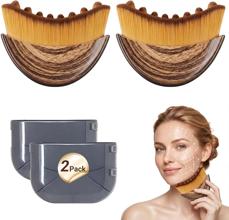 XPPW Pincel oval para contorno facial com cerdas macias Smoky Brown, pacote com 2