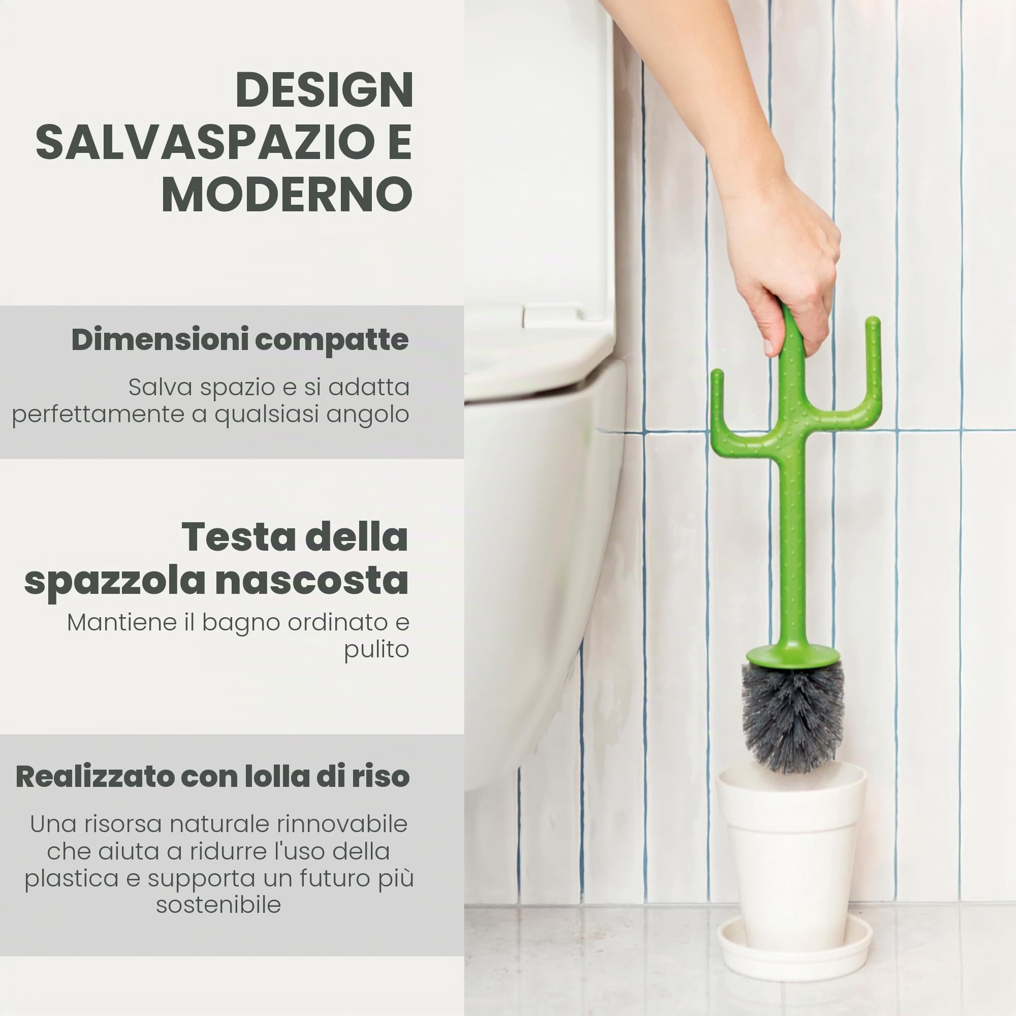 Vigar Set scopino per WC a forma di cactus, spazzola ecologica per la pulizia con manico a forma di cactus, base per vaso con piattino