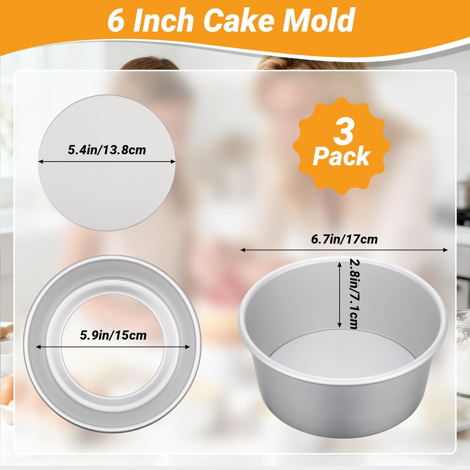 Beasea 6 Inch Cake Pans Set, 3 Pack Aluminum Alloy Round Cheesecake Pan with Removable Bottom, Small Cake Tin Mold for Baking Oven Bakeware image 2