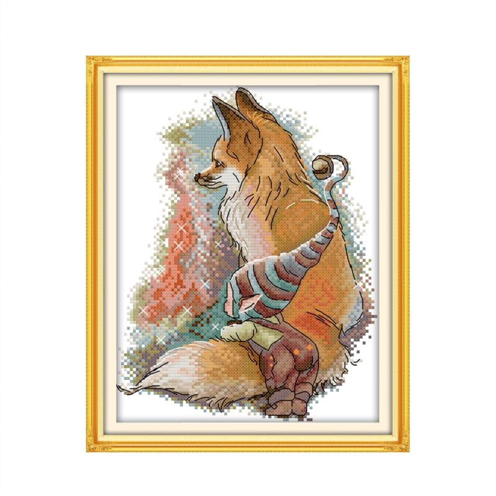 Point de croix Renard et Elfes 14ct toile vierge à broder soi-même