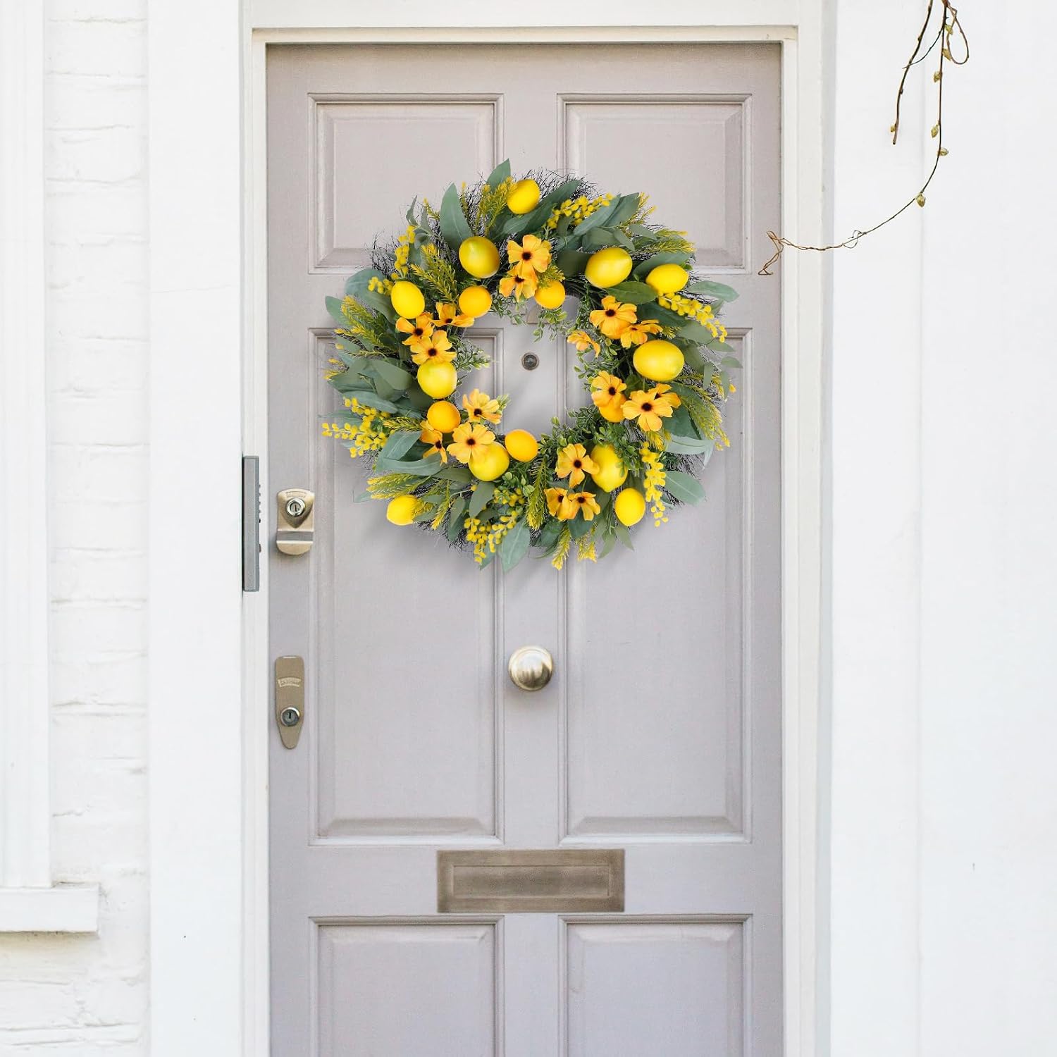 Summer Wreaths for Front Door, 24in Lemmer Wreaths, Eucalyptus Wreath for Front Door, Wreath Decorations for Spring, Summer, Indoors,Outdoors, corridors, Offices. (Yellow)