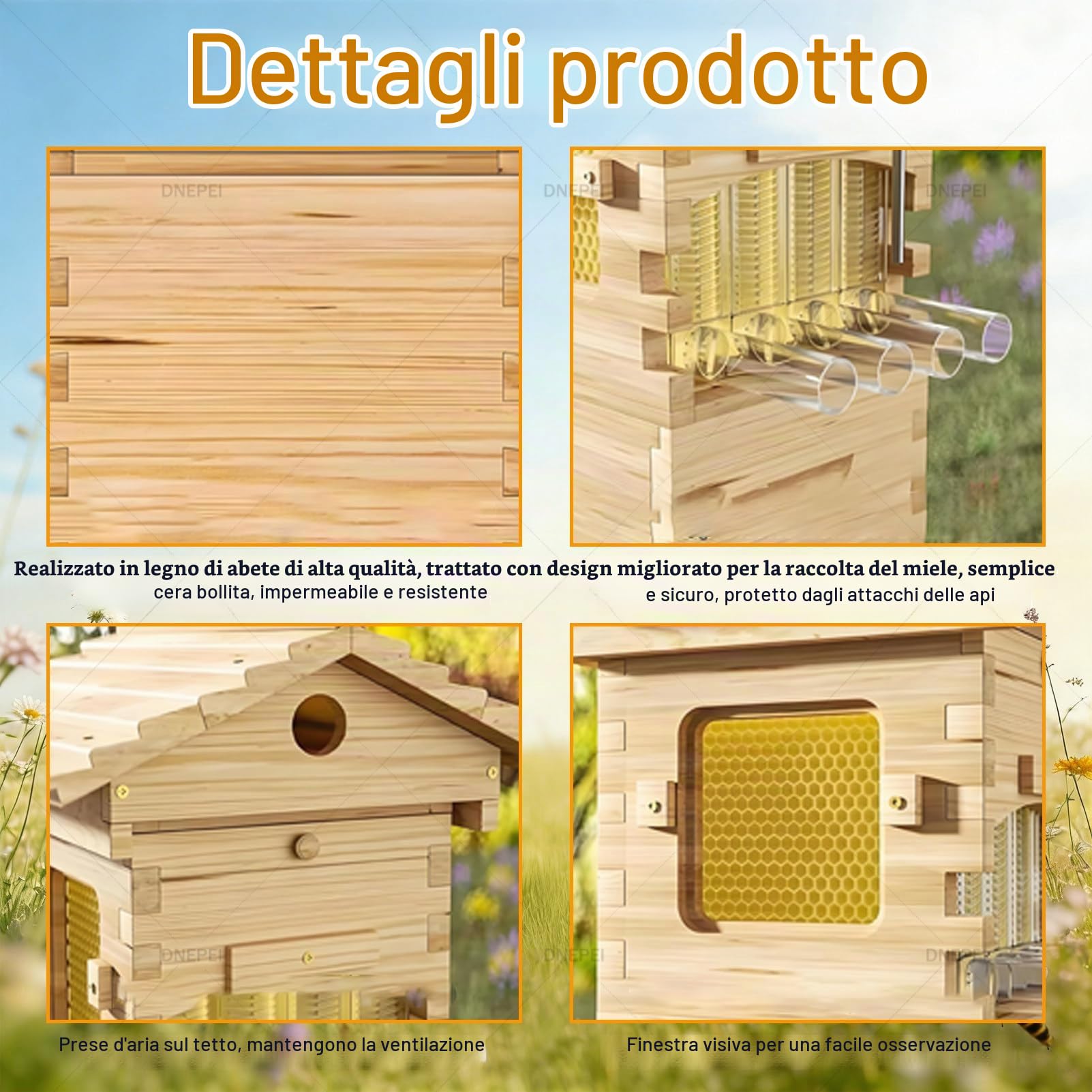 Kit di avviamento per Apicoltura in Stile Flow Hive, Kit di avviamento per arnia Completo con Finestra di osservazione Trasparente e beccuccio per Miele a Rilascio Facile