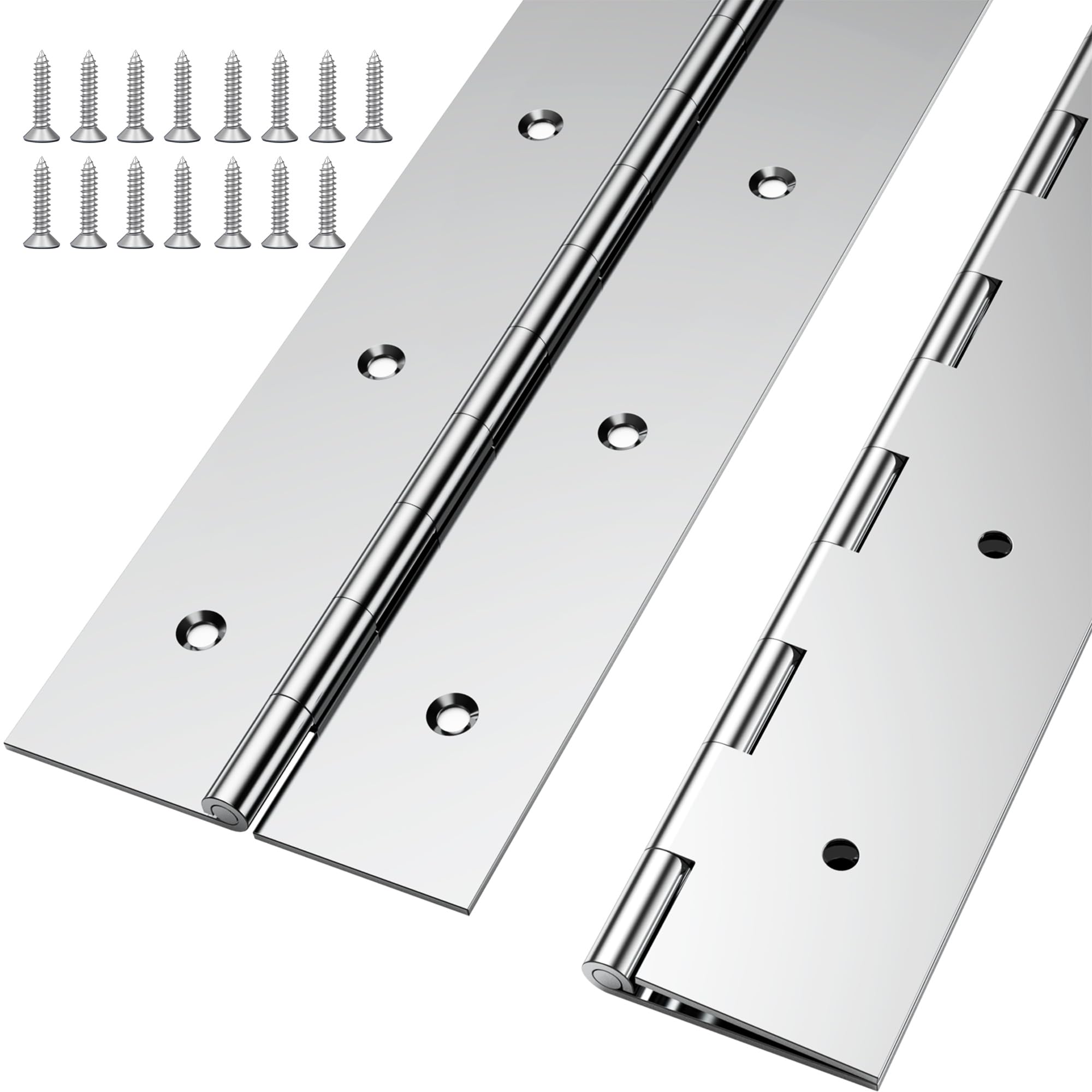2Pcs Heavy Duty Piano Hinge 30'' x 3'' Open Width, 0.060'' Leaf Thickness Stainless Steel Continuous & Piano Hinge for Folding Furniture, Cabinet, Storage, Heavier Doors and Lids (Silver)