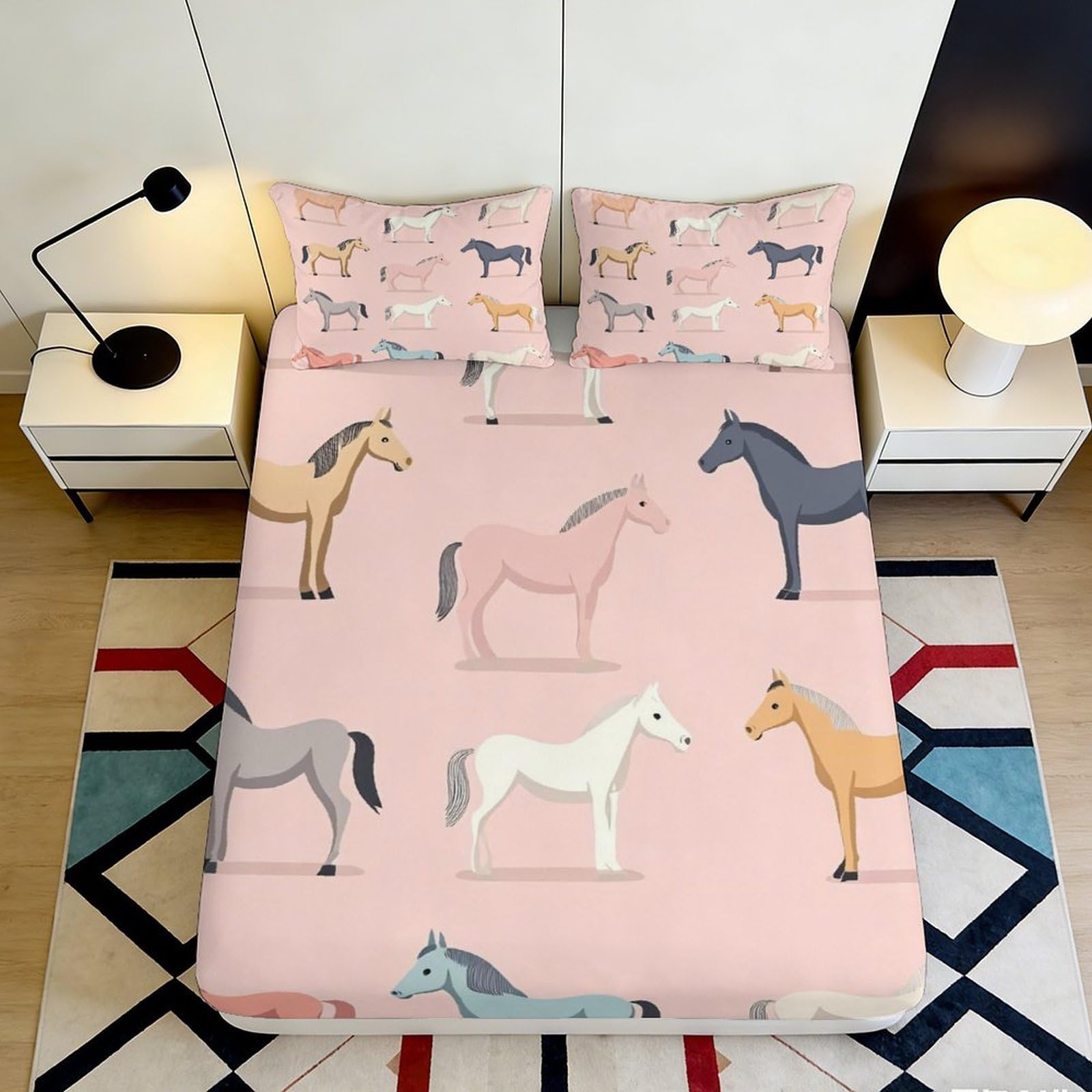 Pnayamiorkfel Style-9 3D Printed Pastel Horse Fitted Sheet Microfiber Soft Breathable Animal Pattern Bed Sheet For Bedroom Dorm Decor 90X200x25cm