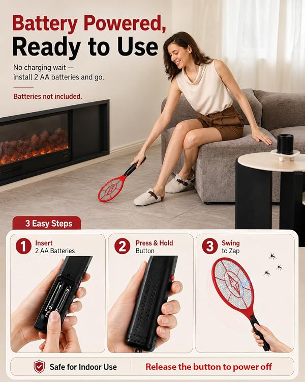 Electric Fly Swatter 2 Pack, Battery Powered Bug Zapper Racket by Mozquik - Used condition - Image 2