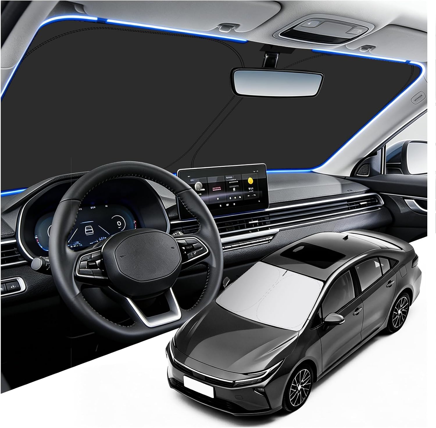 Car Windshield Sun Shade Compatible with Toyota Corolla,Oxford Cloth Car Sun Shade with Foldable Design,Summer Essentials Suns Shades for Cars Windshield with Storage Bag