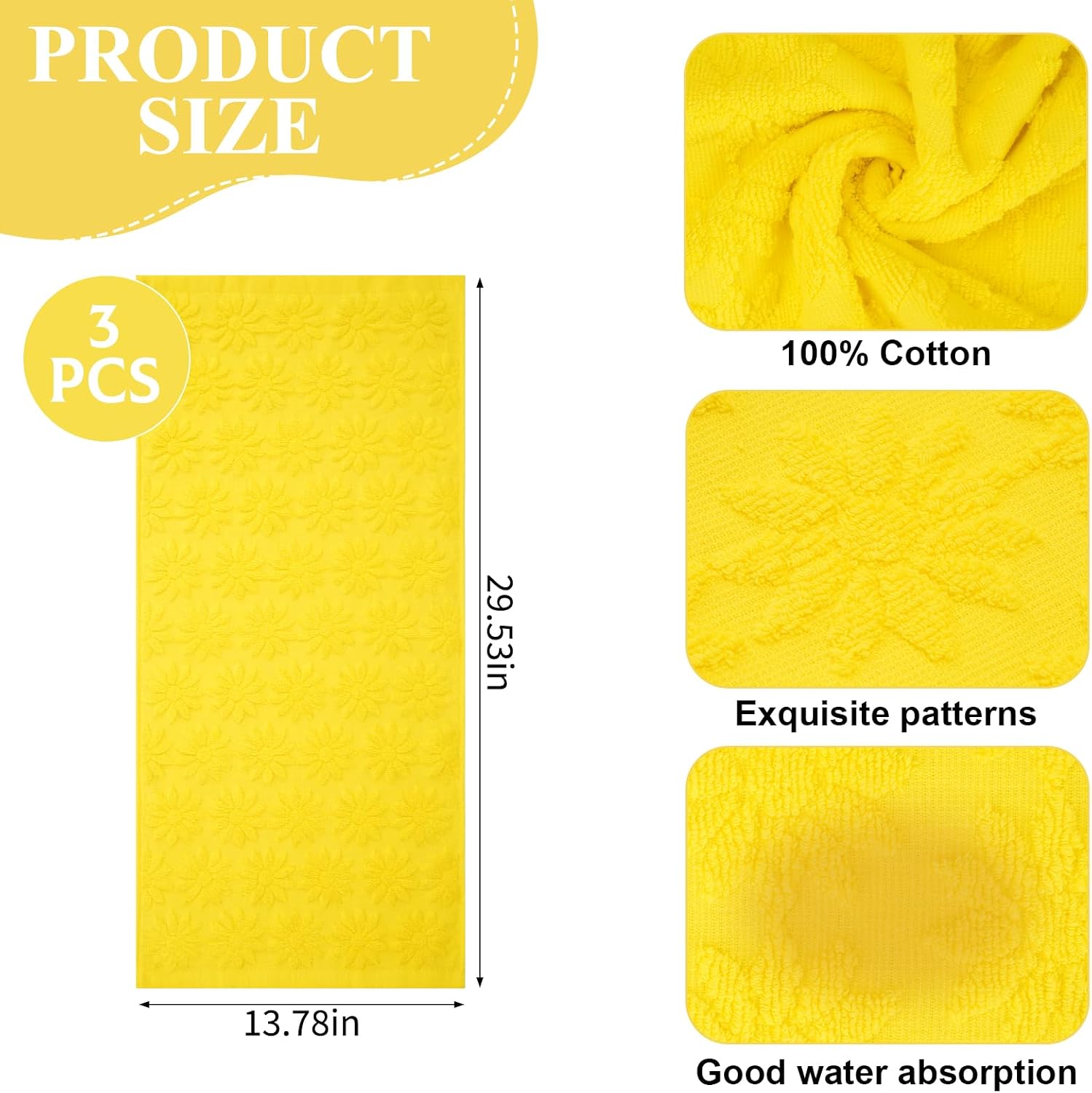 3 Pack Spring Hand Towels Spring Bathroom Decor Yellow Summer Sunflower Bathroom Decorative Hand Towel Set for Drying, Cleaning, Cooking, Holiday 13.7'' x 29.5''