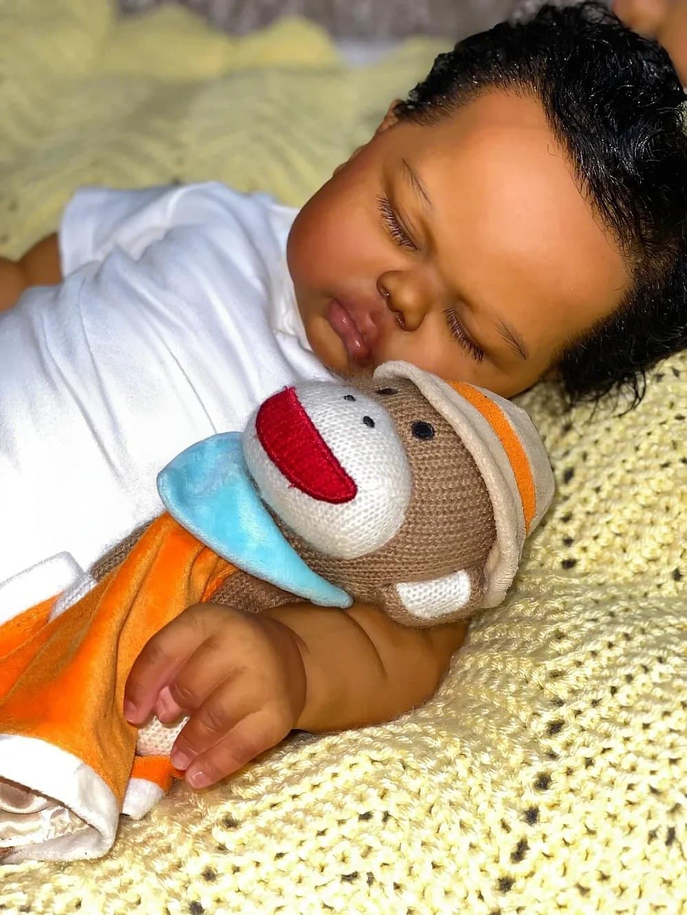 KAWAYII -24 Inch Lifelike Sleeping Reborn Black Skin Toddler Baby Pickle Doll Boy Soft Vinyl Cloth Body Newborn Baby Doll Toy Set