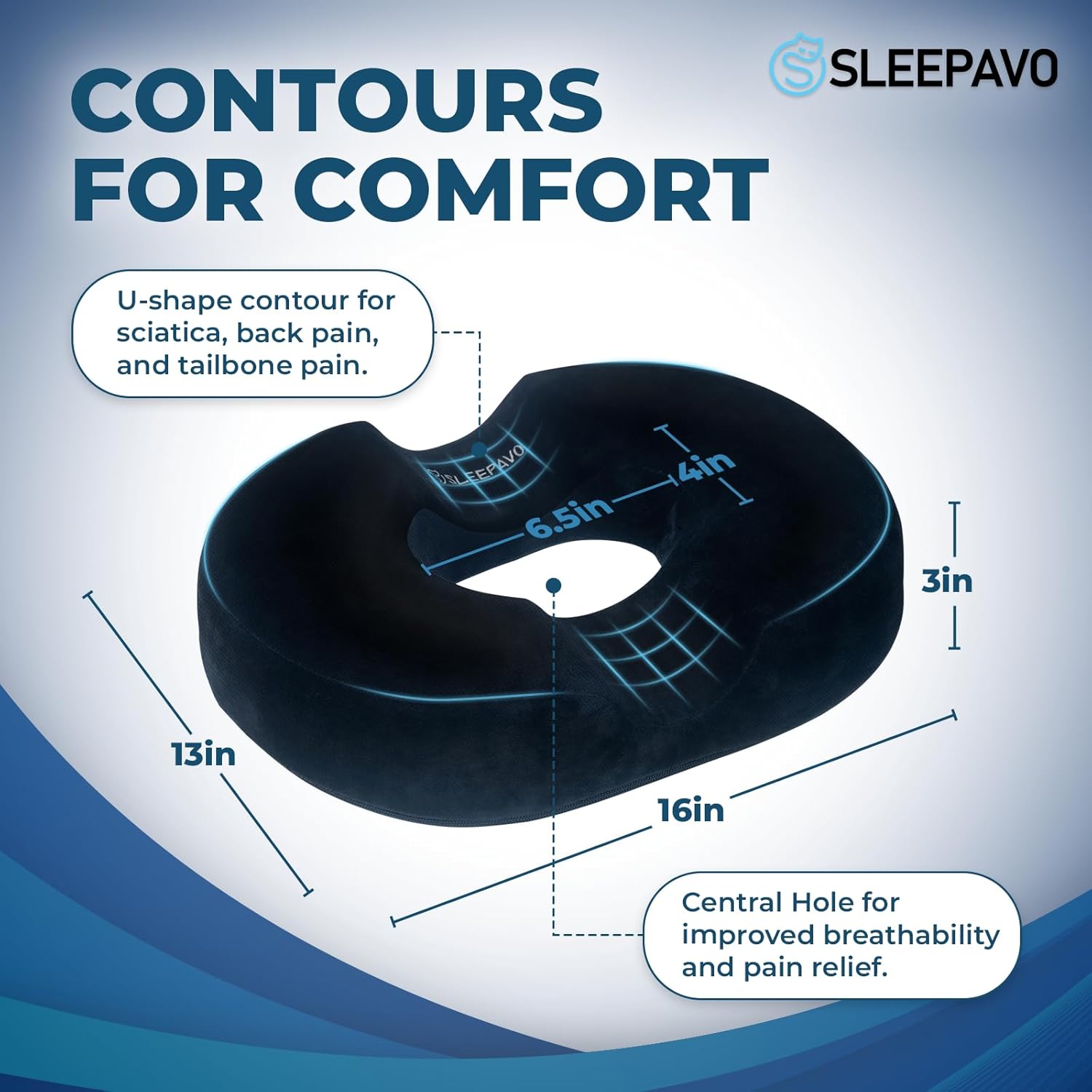 Sleepavo Butt Donut Pillow for Tailbone Pain Relief Cushion Medium - Hemorrhoid Pillows - Sitting Butt Pillow for Office Chair, Travel, Car, Coccyx, Sciatica, Postpartum Sitting Donut Seat Cushion