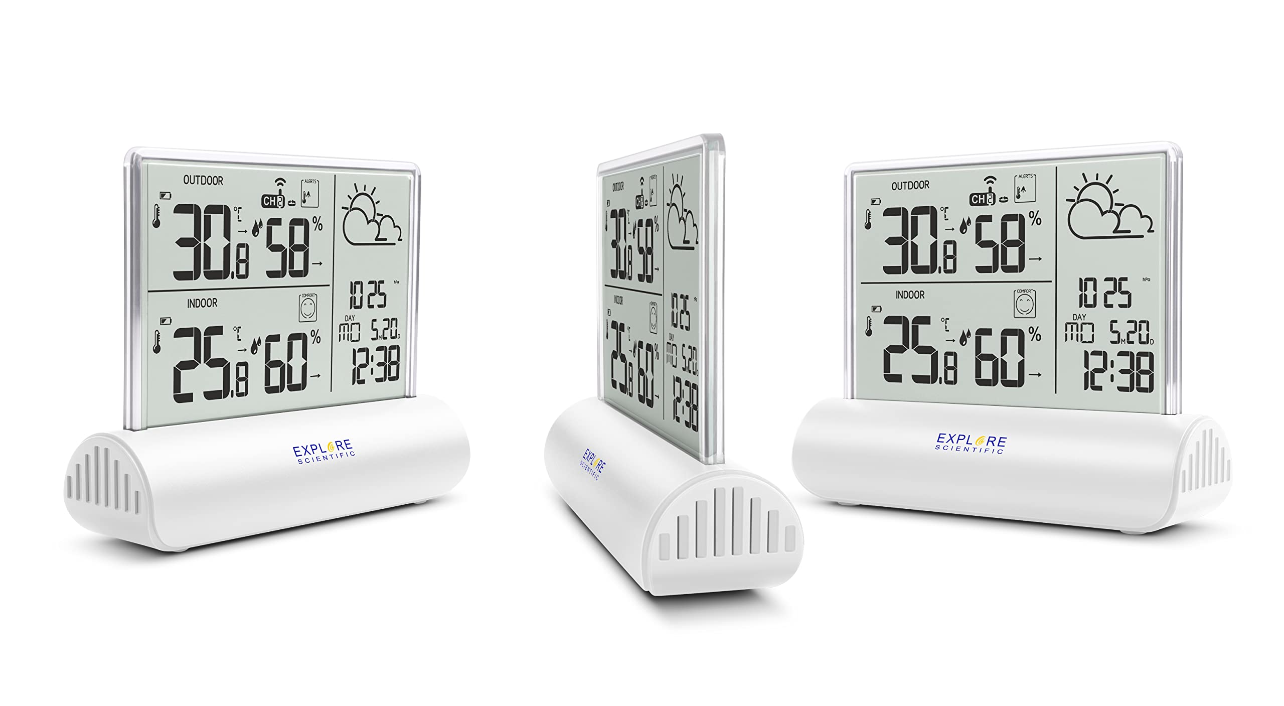 Explore Scientific WSH4501 Stazione meteorologica con display in vetro trasparente, sensore incluso, bianco