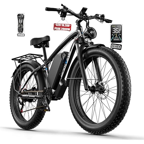 24"/26" Ebike for Adults Electric, 52V 19.2Ah/32Ah, Peak 2000W/2500W E-Bike, 36/40MPH, 70 Miles/100Miles Long Range, Hydraulic Disc Brake, Off Road Snow Mountain E-Bike, Fat Tire Fast Electric Bicycle
