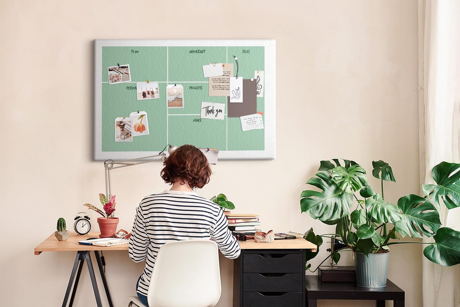 Bacheca in sughero orizzontale a parete | pannello per organizzazione ufficio home office | ideale per appunti foto idee e pianificazione - 120x80 - di legno - Organizzatore da scrivania