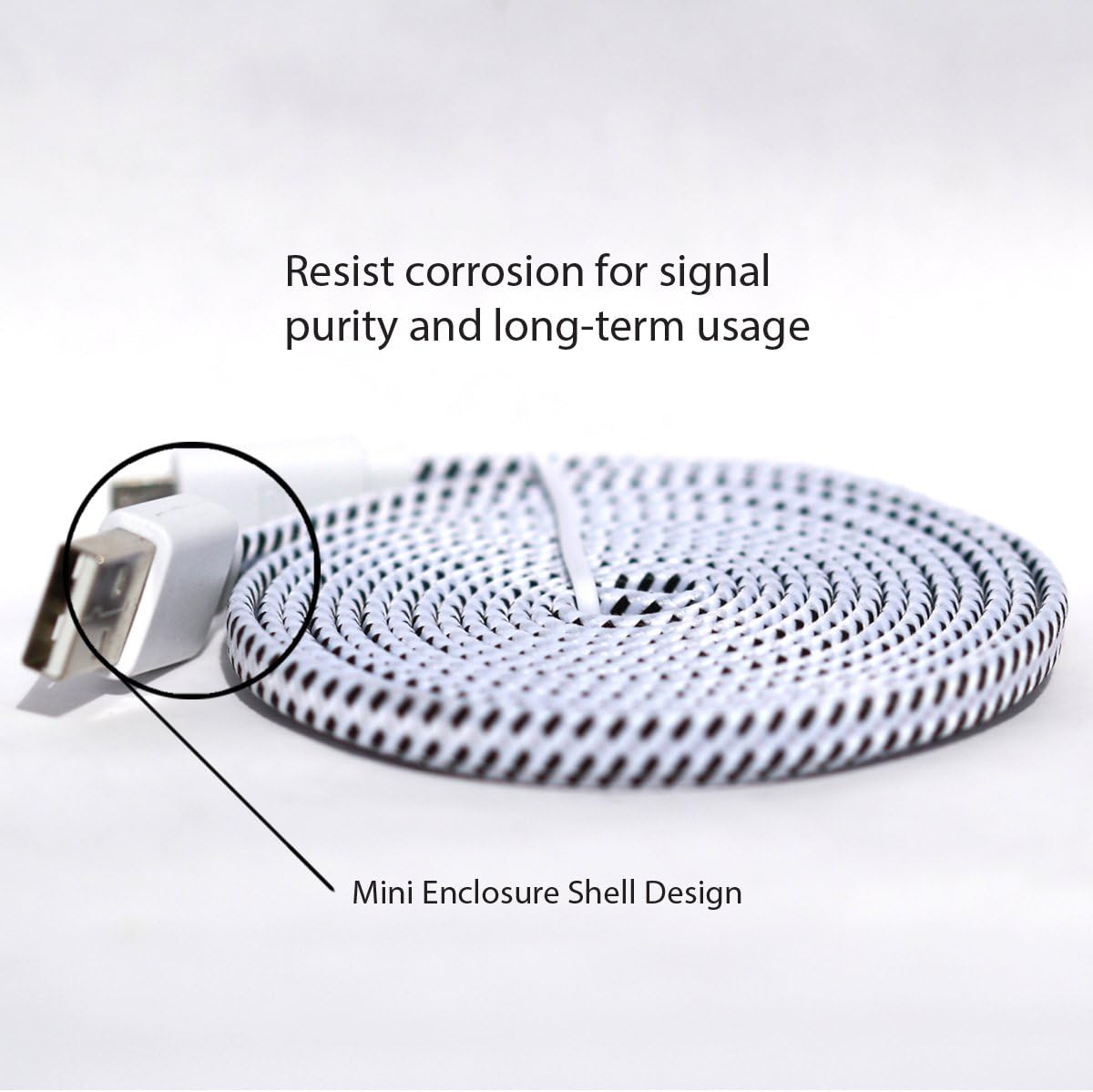 Samsung USB Charger, Nue Design Cases TM (6 FT) Braided Tangle Free Flat Super Durable Micro B USB Charging / Data Sync Cable FOR SAMSUNG GALAXY S3, S4, S5, NOTE 2, NOTE 3, NOTE 4 - (WHITE)