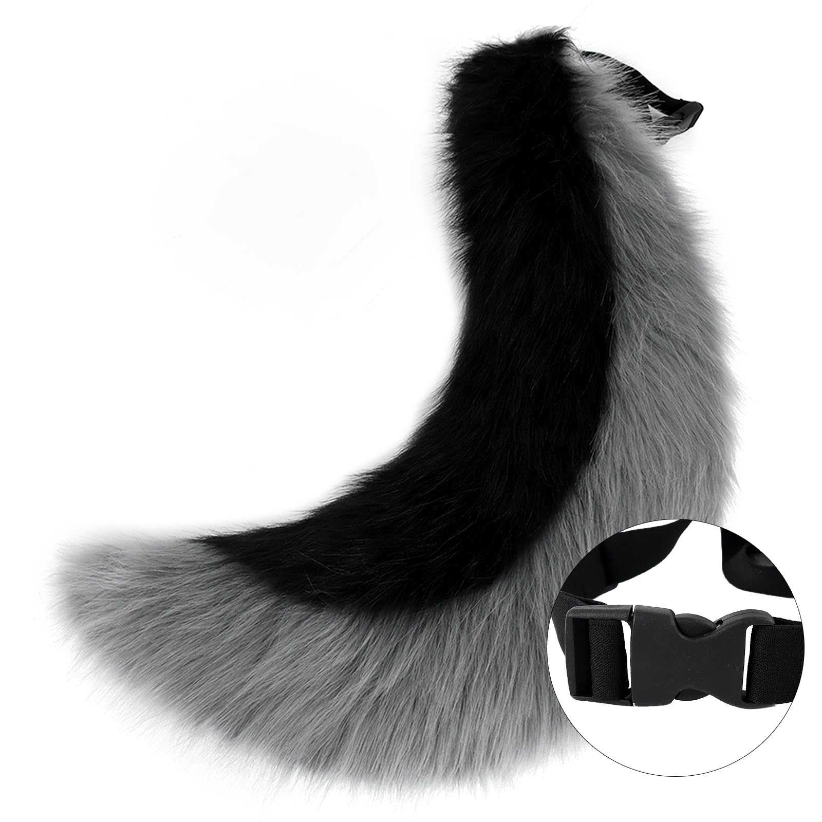 Faux Fur Wolf Ears Headband & Furry Tail Set Realistic Wolf Costume Accessories for Halloween, Cosplay,Parties: Medium Grayblack