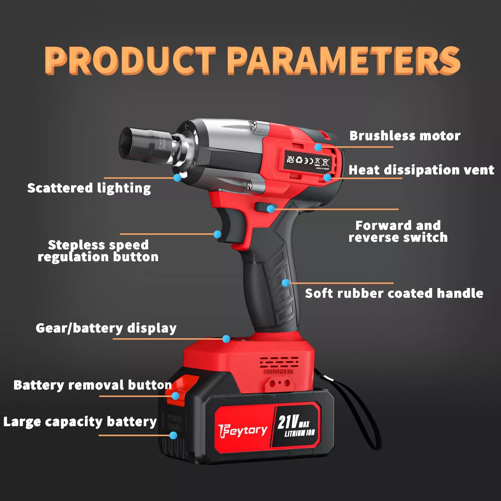 Avvitatore a percussione senza fili 2000Nm Trapano Pistola Cricchetto Driver con Batteria