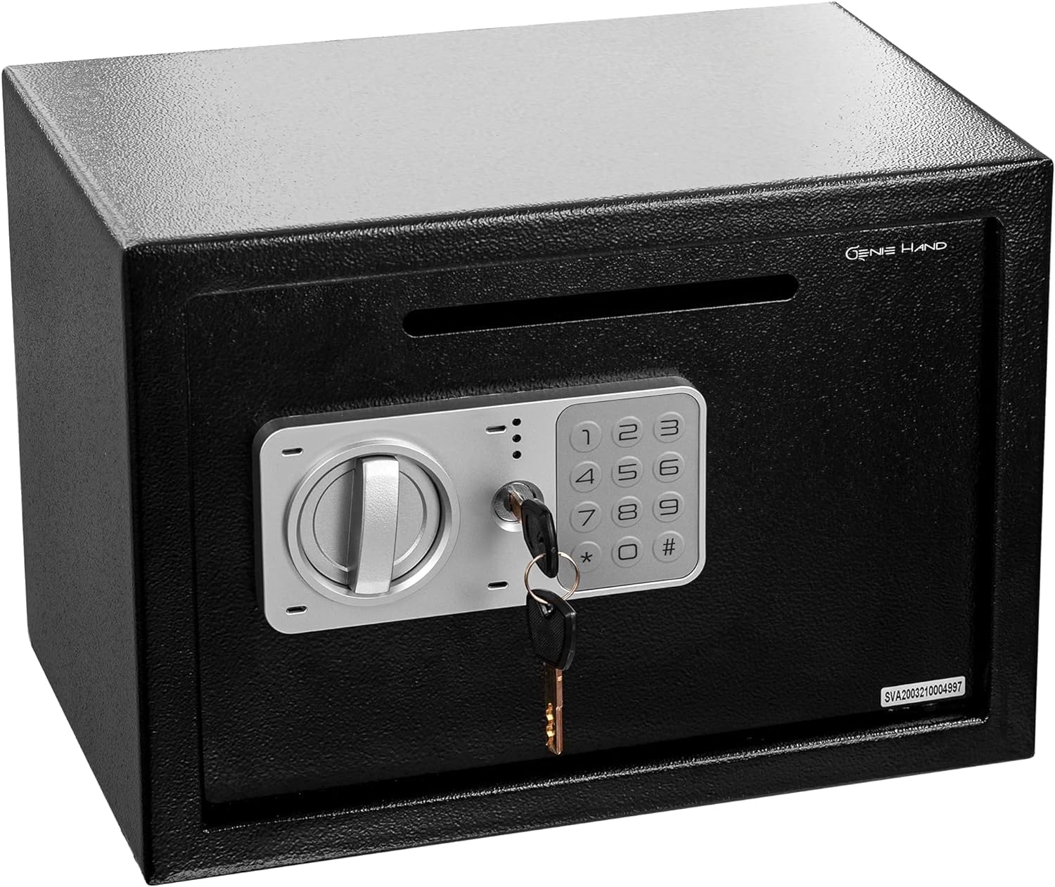 Genie Hand | Möbeltresor für Zuhause mit Elektronik Zahlenschloß und Schlüssel Tresor Safe mit Einwurfschlitz – B-Schloss – Anti-Bounce -Technologie