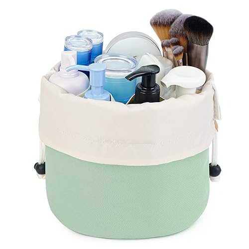 Miniatura 2 de Bolsa de maquillaje con cordón de barril, bolsa de cosméticos de viaje, organizador grande de artículos de tocador, impermeable para mujeres