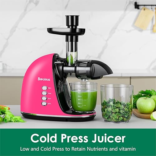 Miniatura 2 de Exprimidor de masticación lenta, exprimidores de prensa fría Brecious con 2 modos de velocidad y motor silencioso, exprimidores de verduras y frutas