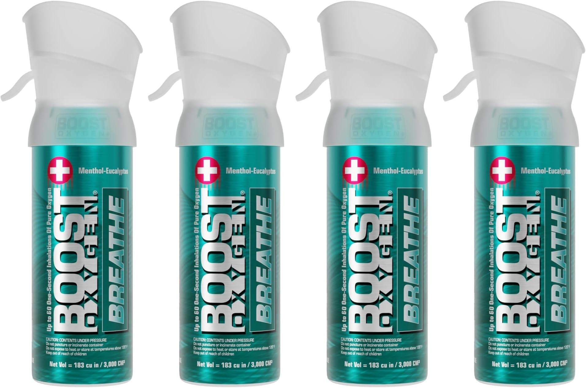 Boost Oxygen Pocket Size Breathe Menthol-Eucalyptus Aroma 3L Canister | Respiratory Support for Altitude, Performance & Health (4 Pack)