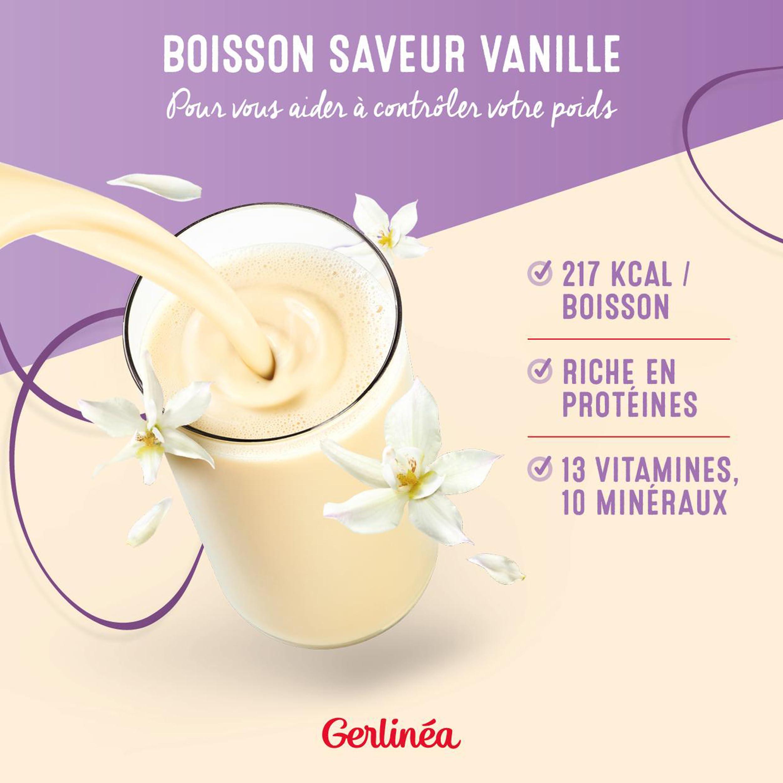 Gerlinéa - Boisson saveur Vanille - Repas à Boire Equilibré et Complet - Riche en Protéines - Sans Huile de Palme - 4 Repas - 4 x 236 ml (Lot de 2)