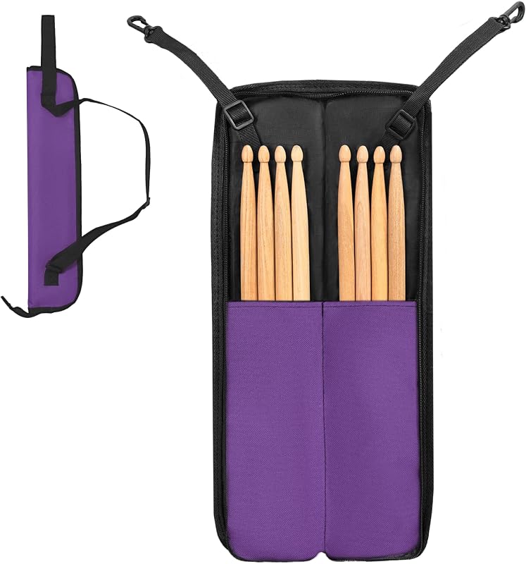 Drumstick Bag, Holds 4 pairs of drumsticks (Bag only) | Mounts to drum kit for quick stick access, Stick bag for drumsticks, Drum stick bag, Padded nylon case, Purple