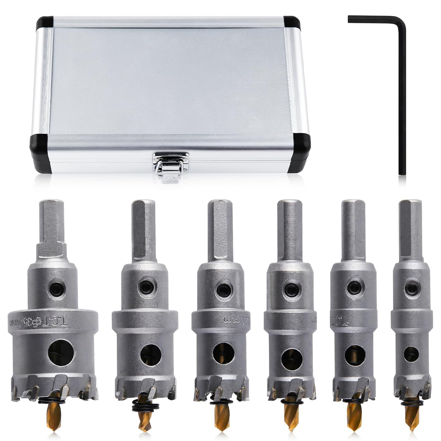6PCS Carbide Hole Saw Kit 16-35mm (5/8" - 1-3/8") Carbide Tipped Hole Saw Drill Bit for Hard Metal, Heavy Duty TCT Hole Saw Cutter with Pilot Drill Bit for Iron, Aluminum, Alloy, Plastic