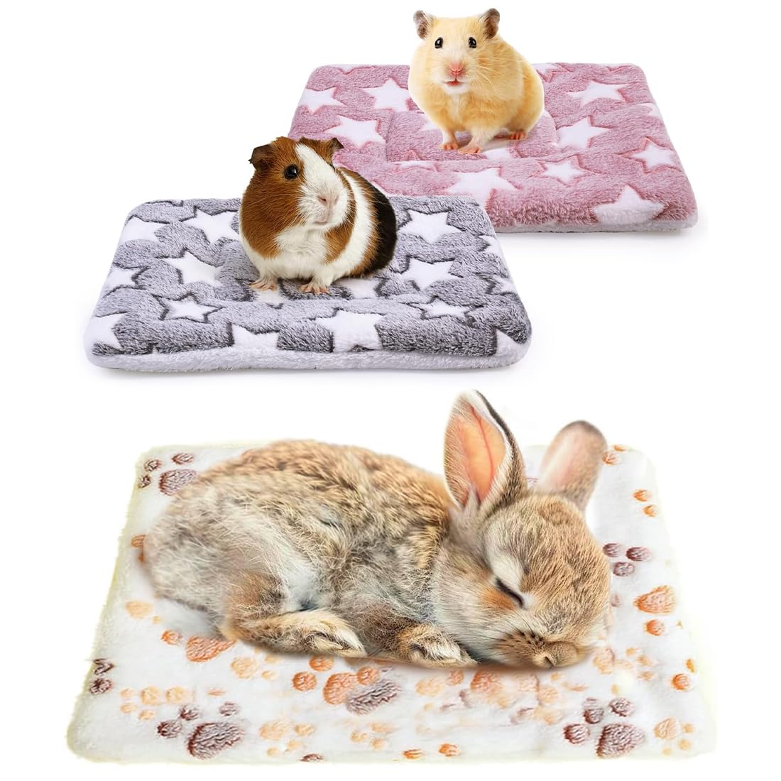 Set di 3 letti di peluche per piccoli animali, coperta morbida per porcellini d'India, conigli, cincillà, scoiattoli - tappeto per roditori lavabile
