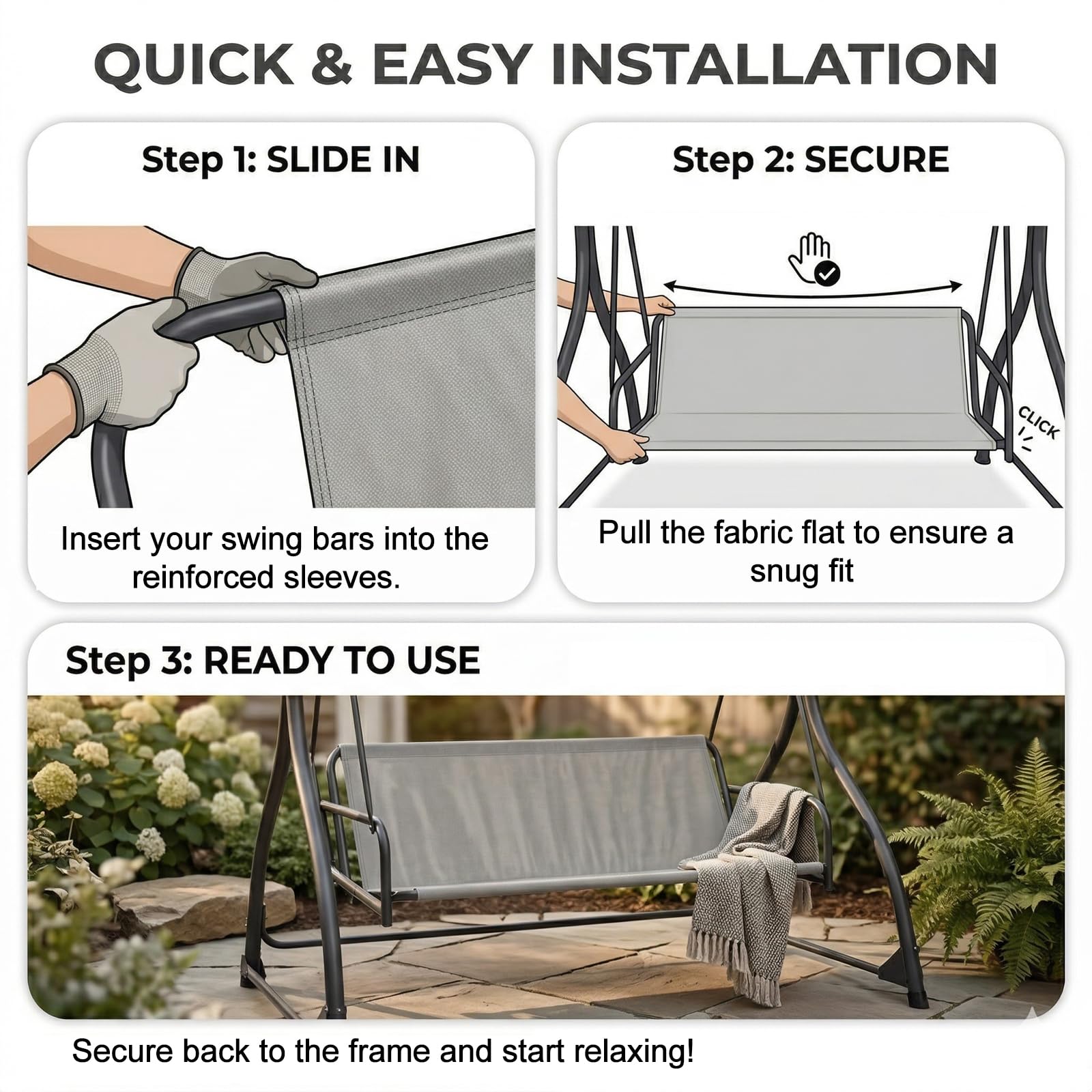 Coprisedile per Dondolo 2/3 Posti, Telo Ricambio Seduta Dondolo in Tessuto Oxford 600D, Copertura Impermeabile e Resistente UV per Altalena da Giardino Esterno,Beige,148x50x50cm