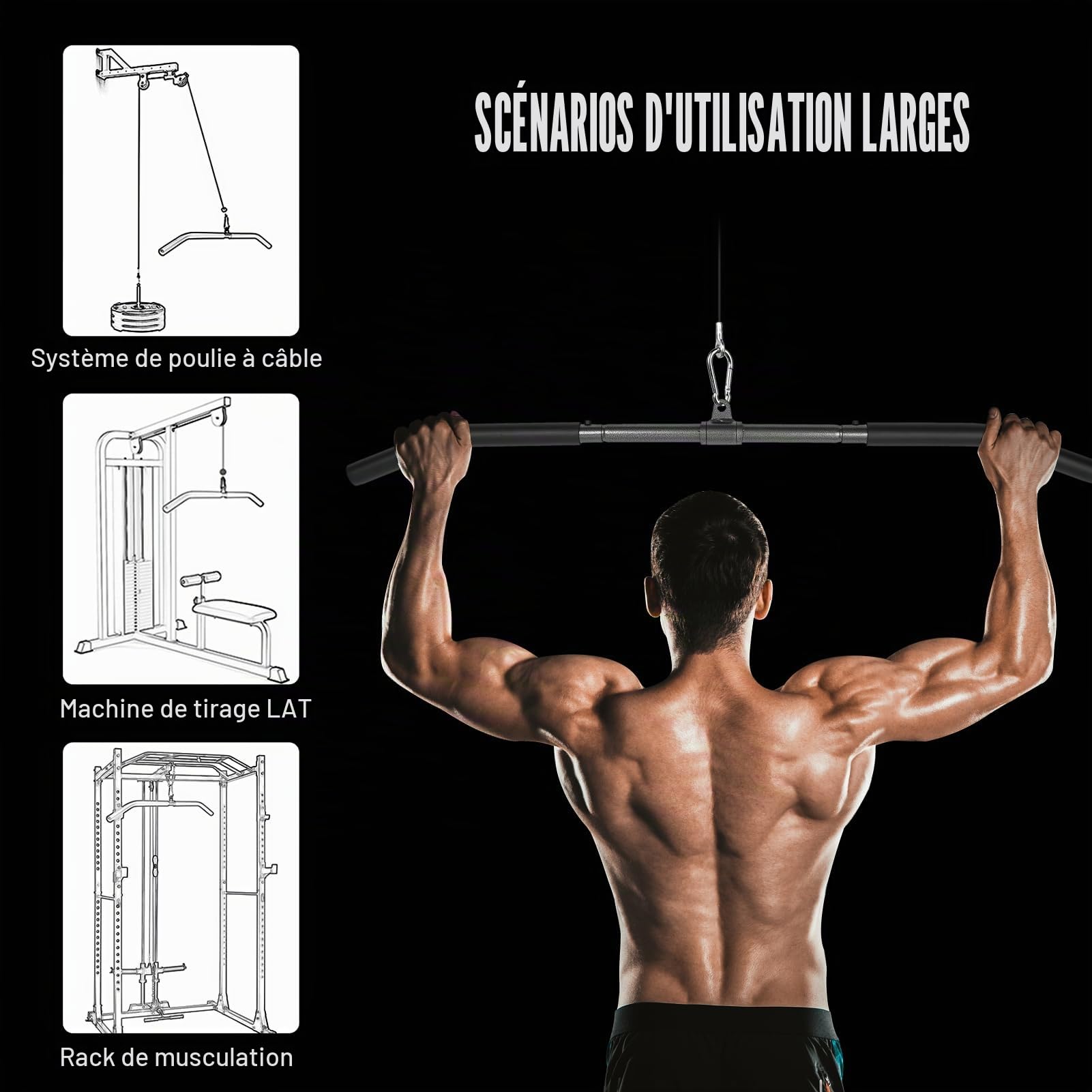 Barre Tirage Musculation, Barre de Tirage Dos, Arrière Levier de Tension Épaule Tirant Tige Barre Tirage Dos Musculation Accessoire Tirage Musculation