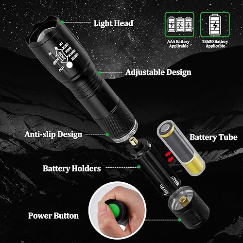 Miniatura 3 de Zoomable LED Flashlights with 5 Modes: Valentines Day Birthday Gifts for Men Him Dad 2Pcs Flashlights Batteries Included Bright Tactical Torch High
