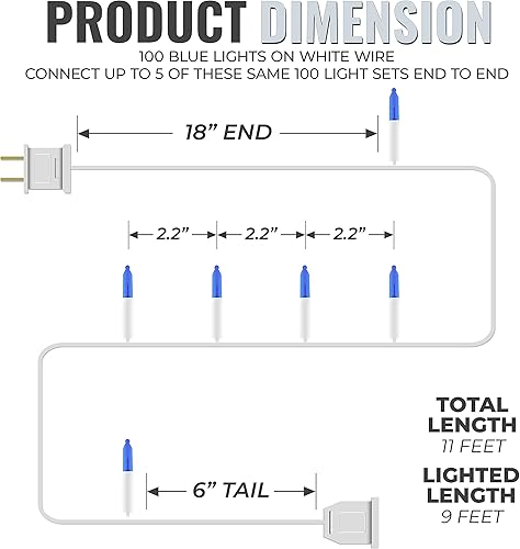 Miniatura 2 de 612 Vermont 100 luces de Navidad en una cuerda de alambre blanca, aprobado por UL (Underwriters Laboratories), uso interior y exterior, 18 pies de