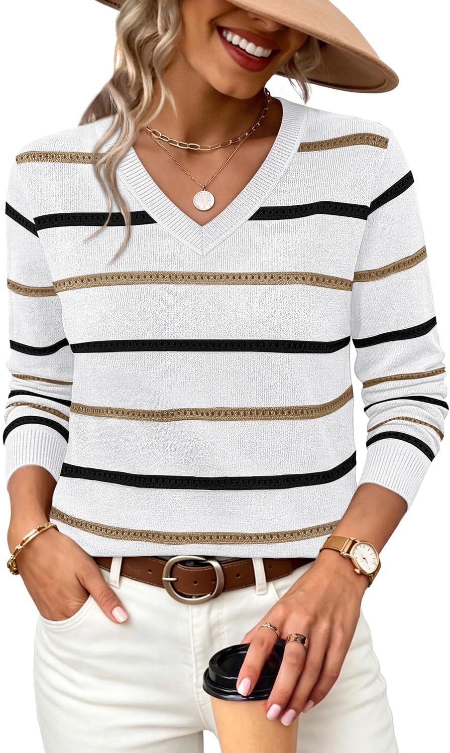 WIHOLL Sweaters for Women V Neck Pullover Cozy Lightweight Long Sleeve Shirts Fall Outfits Winter Clothing 2026