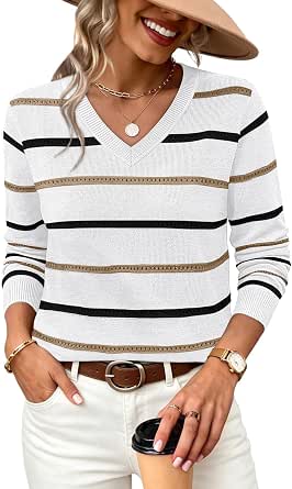 WIHOLL Women's V-Neck Crochet Knit Sweater