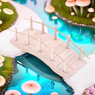 4 Inch Miniature Wooden Arch Bridge, Rustic Vintage Style Decorative Landscape Accent for Fairy Gardens, Dollhouse Scenes, Terrariums & Bonsai (Natural Wood/Dark Finish) (Natural Wood)