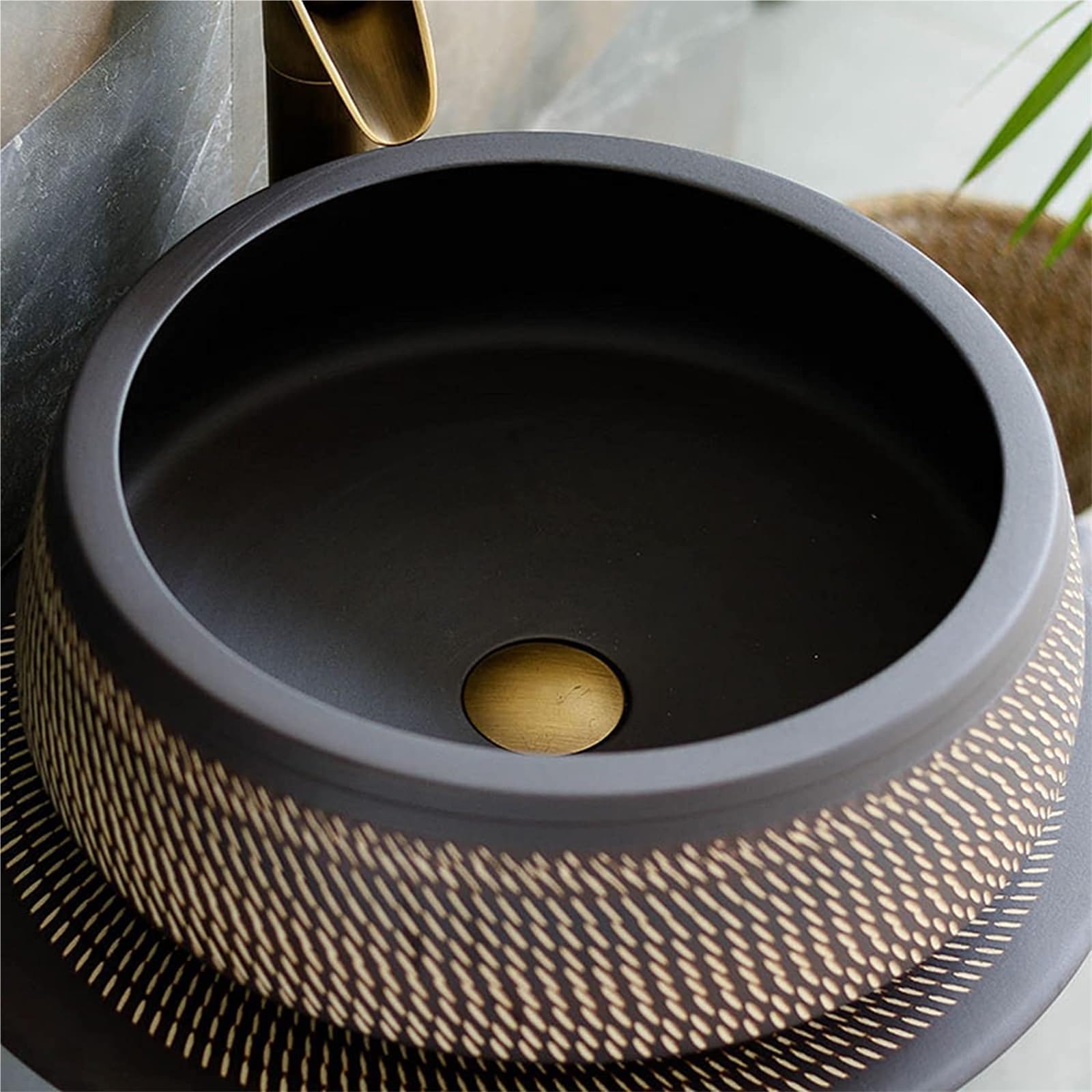 Ceramiczna umywalka łazienkowa, umywalka stojąca, umywalka stojąca, 80 x 52 cm, na podwórko, kreatywnie rzeźbiona umywalka łazienkowa (umywalka stojąca + bateria kombinowana)
