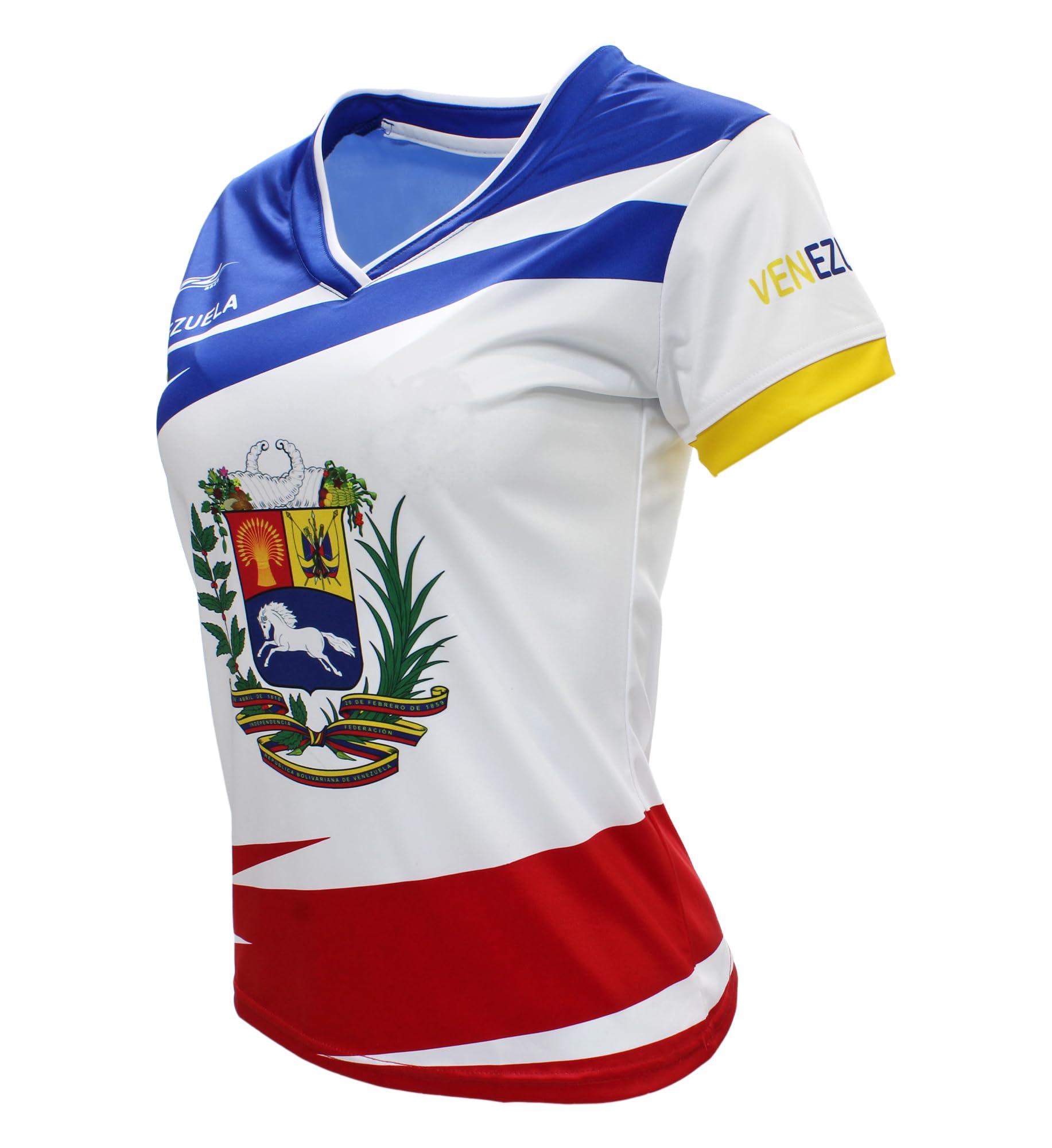 Generic Venezuela Women Soccer Jersey Color White/Blue 100% Polyester with V Neck (US, Alpha, Large, Regular, Short, White)