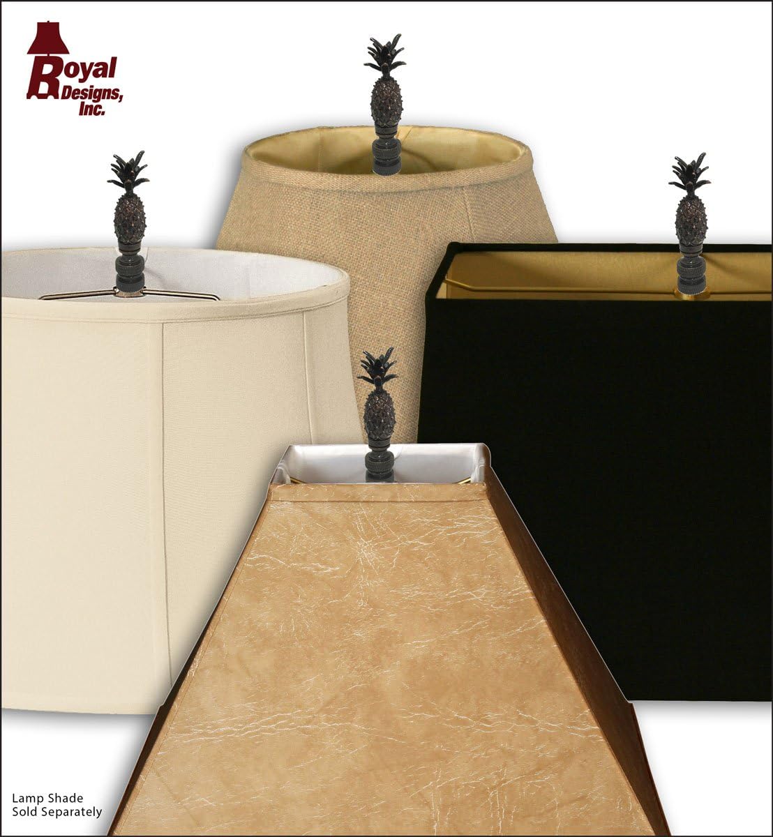 Royal Designs Vintage Pineapple 2.5" Lamp Finial for Lamp Shade, Antique Brass - Set of 2