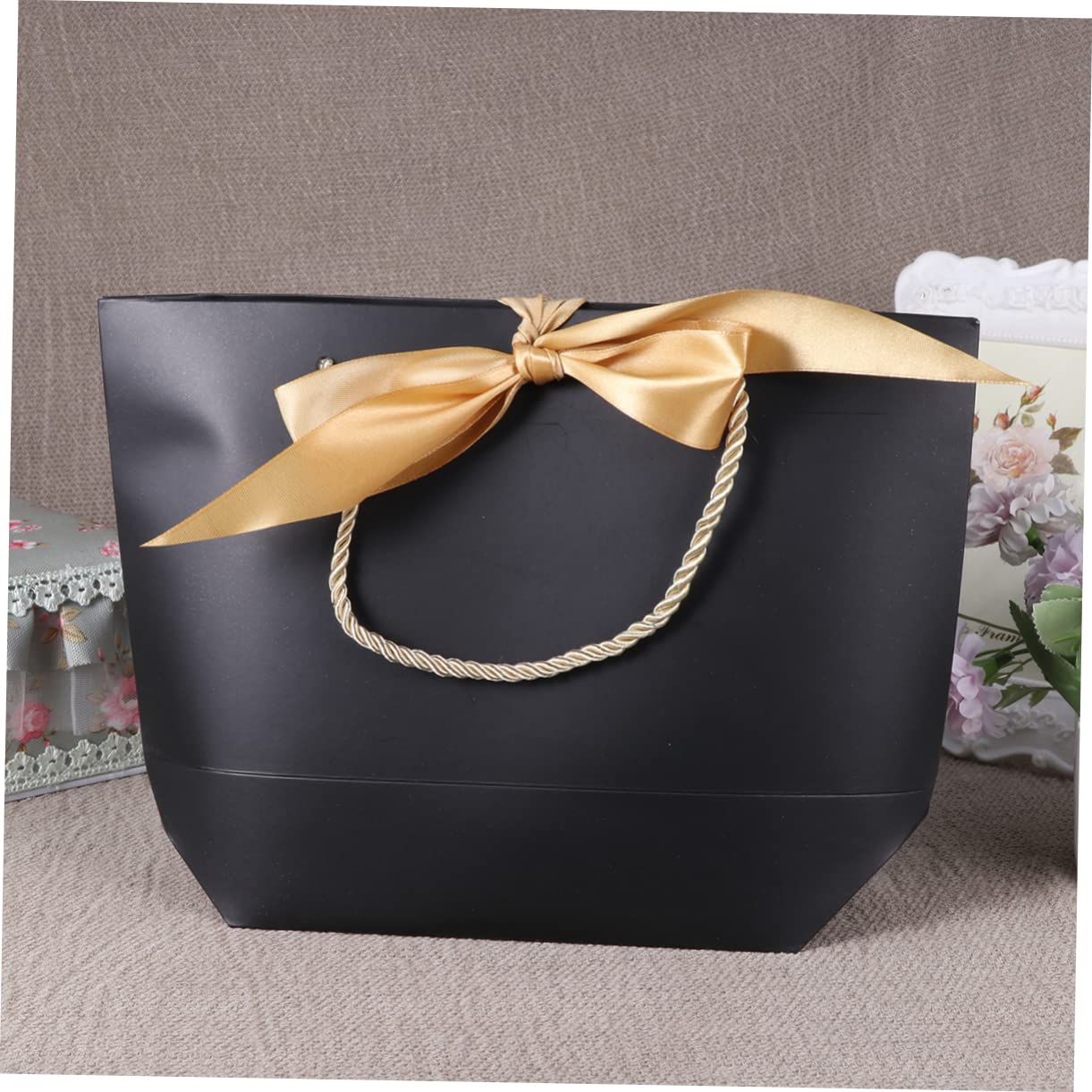 CIYODO 12piezas Bolso Diseño De Lazo Bolsas De y Souvenirs Para Celebraciones Casa Negro