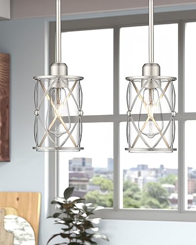 Miniatura 5 de CH9176BN-3PK - Luces colgantes de níquel cepillado para isla de cocina, 3 unidades, iluminación colgante de cristal sobre la isla con varilla,