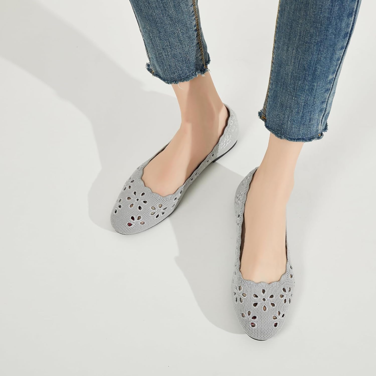 BABUDOG Mesh Ballet Flats Shoes for Women,Womens Flats Dressy Comfortable,Women's Dress Shoes with Flower Eyelets,Slip on Casual Walking Flats - Image 7