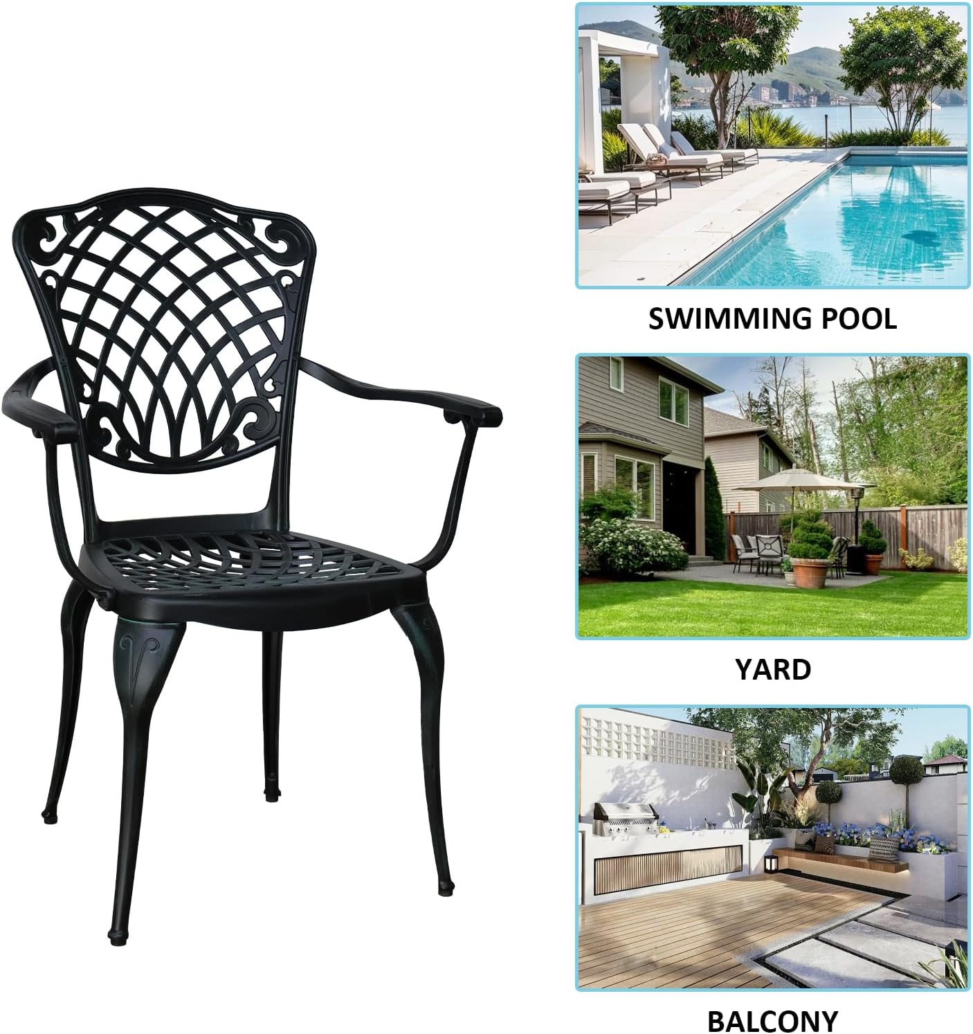 Outdoor Patio Chairs Set of 2, High Back Bistro Chairs Set of 2 with Armrests, Cast Aluminum Metal Patio Dining Chairs for Garden Deck Backyard, Vintage Green