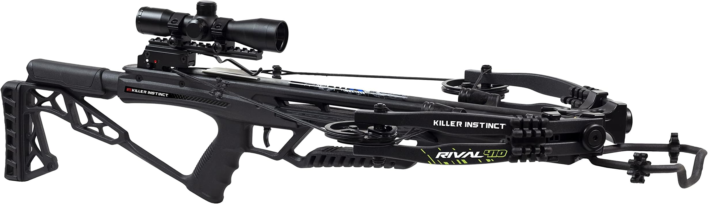Killer Instinct Rival 410 Crossbow Package with 4x32 IR-W Scope, Rope Cocker, String Suppressors, 3-Bolt Quiver, 3 Hypr Lite Bolts and Field Tips, with a Stick of Rail Lube