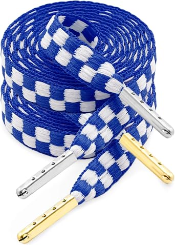 YJRVFINE Flat Checker Shoe Laces Plaid Sneakers Shoelaces with Metal Tips
